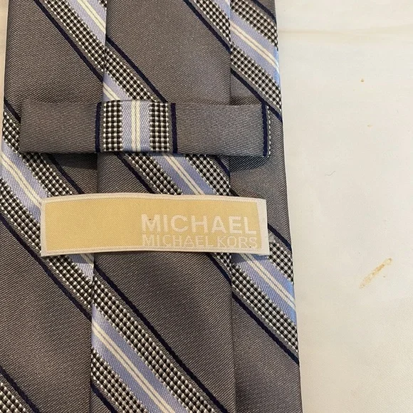 Michael Kors mental silver and blue striped tie 58”L x 3.25”W - Picture 3 of 4